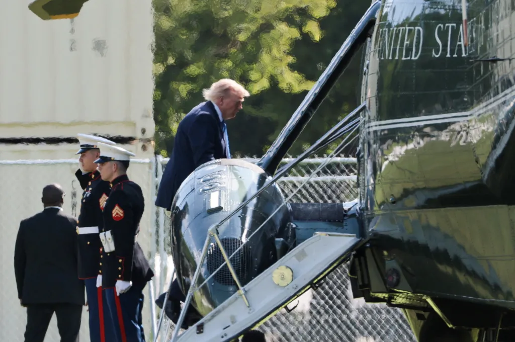 U.S. President Donald Trump boarding the Marine One helicopter.