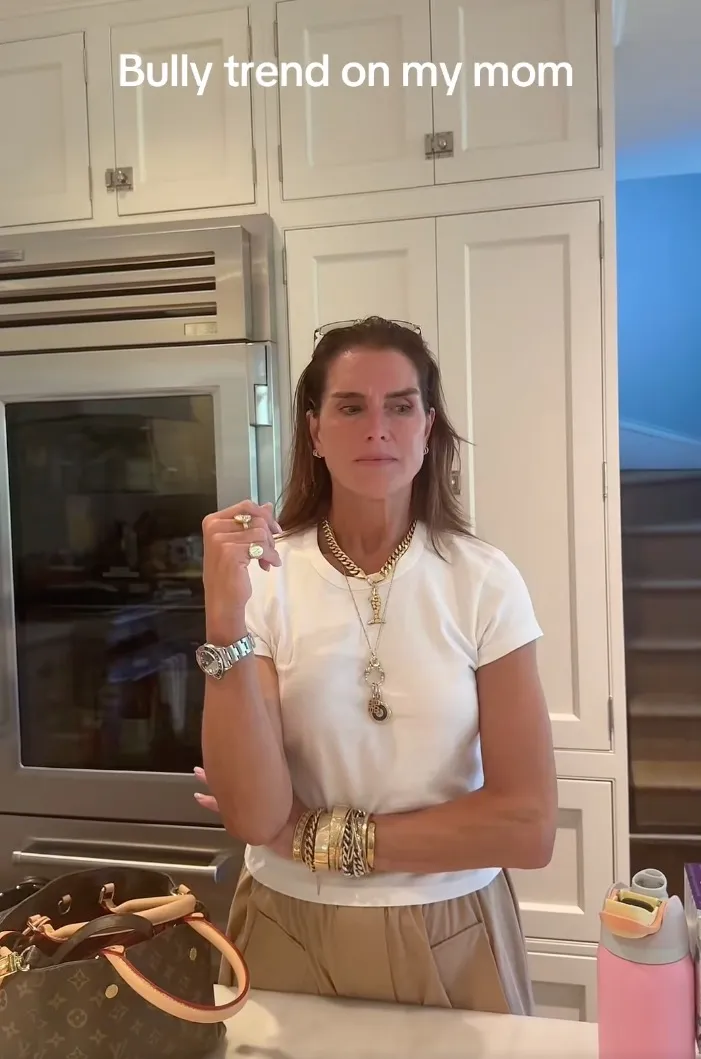Brooke Shields reacting to a "bully trend" video.
