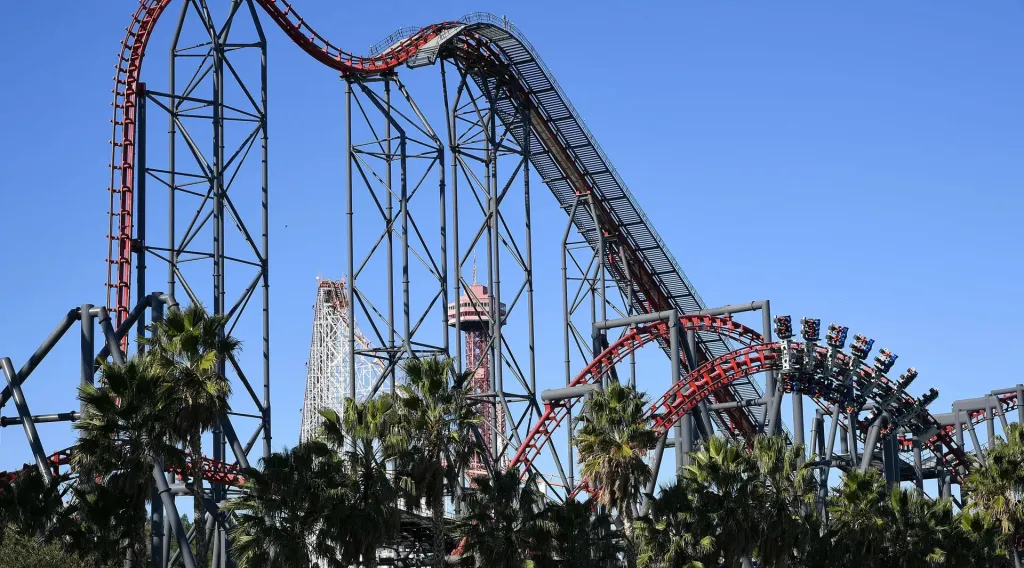 The X2 roller coaster at Six Flags Magic Mountain.
