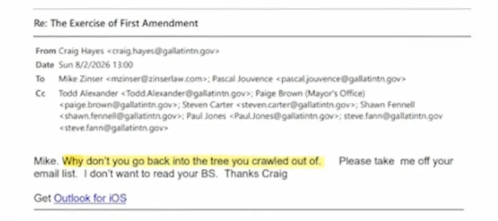 The email that Hayes sent to Zinser.